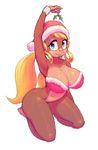  2016 anthro big_breasts blonde_hair blue_eyes breasts christmas donkey_kong_(series) ear_piercing female hair hat holidays kong long_hair looking_at_viewer mammal mistletoe monkey nintendo nitro piercing plant primate santa_hat simple_background smile solo tiny_kong video_games white_background 