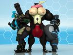  2017 3d_(artwork) abs amphibian anthro anthroanim balls bastion_(overwatch) biceps big_balls big_breasts big_butt big_penis breasts bulge butt clothing digital_media_(artwork) erect_nipples female greninja huge_balls huge_butt huge_thighs humanoid hyper hyper_balls hyper_muscles hyper_thighs long_tongue machine male muscular muscular_male nintendo nipples omnic outline overwatch pecs penis pok&eacute;mon ranged_weapon robot s.o.r.u. sebastian_greninja simple_background speedo standing swimsuit thick_thighs tongue tongue_out video_games weapon wide_hips 