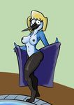  avian beak blonde_hair blue_feathers breasts cartoon_network duplicitousmachine feathers female hair looking_at_viewer mature mordecai&#039;s_mom nipples nude regular_show solo thick_thighs 