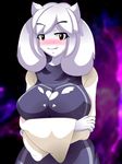  1girl animal_ears blush breast_hold breasts fang goat heart large_breasts looking_at_viewer smile toriel undertale white_skin 