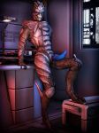  3d_(artwork) alien animal_genitalia asarimaniac desk digital_media_(artwork) garrus_vakarian genital_slit leaning leaning_back male mass_effect nude on_desk penis presenting slit solo source_filmmaker standing table turian urethra video_games 