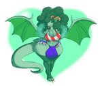  balls big_balls breasts bulge cleavage clothed clothing dickgirl dragon forked_tongue green_eyes green_hair hair haley_sturmbringer_(character) horn intersex justbilly_(artist) shirt solo tank_top thick_thighs tongue tongue_out wide_hips wings 