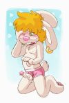  anthro balls blonde_hair blush boxer_briers clothing cub cum digital_media_(artwork) donkeypunch ear_piercing ejaculation erection fur hair hands-free humanoid_penis kneeling lagomorph male mammal open_mouth orgasm pawpads paws penis piercing rabbit simple_background solo sweat twitching underwear young 