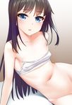  asashio_(kantai_collection) bad_id bad_twitter_id black_hair blue_eyes bottomless breasts camisole covered_nipples crop_top eyebrows_visible_through_hair gradient gradient_background kantai_collection kanzaki_muyu long_hair looking_at_viewer navel out-of-frame_censoring parted_lips simple_background small_breasts solo 