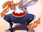 2017 anthro butt clothed clothing disney english_text female food gavalanche judy_hopps lagomorph mammal purple_eyes rabbit signature simple_background solo suggestive suggestive_food text whipped_cream zootopia 