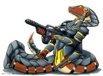 adleisio armor decorated g&#039;lek gun knife naga ranged_weapon reptile scalie snake solo stone weapon 