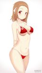  artist_name bikini blush breasts brown_hair cameltoe covered_nipples faychan hair_ornament hand_on_back kainkout large_breasts long_hair looking_at_viewer micro_bikini navel nchallenge nchans nchans_style official_art red_bikini red_eyes signature simple_background smile solo swimsuit white_background 