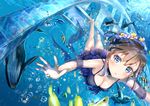  air_bubble arch blue_eyes blush breasts brown_hair bubble cleavage eyebrows_visible_through_hair fish keepout large_breasts looking_at_viewer original parted_lips short_hair submerged underwater whale 