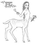  2016 breasts cervine deer female greyscale looking_at_viewer mammal monochrome prismara small_breasts solo taur watermark 