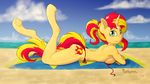  2017 absurd_res anthro anthrofied beach bikini breasts clothing cutie_mark equestria_girls equine female hair hi_res hooves horn lying mammal multicolored_hair my_little_pony outside punk-pegasus seaside solo sunset_shimmer_(eg) swimsuit two_tone_hair unicorn 