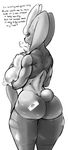  2016 anthro anthrofied athletic bandage beauty_mark big_butt big_ears big_eyebrows big_thighs bodysuit butt clothed clothing conditional_dnp digital_media_(artwork) english_text fluffy fur greyscale hi_res holding_ears huge_butt legwear looking_at_viewer looking_back male mammal mega_evolution mega_lopunny monochrome nintendo no_underwear open_mouth partially_clothed pok&eacute;ball pok&eacute;mon pok&eacute;morph rear_view shirt sigh simple_background skinsuit solo standing stockings sweat text thick_thighs tight_clothing video_games white_background wide_hips xopachi 