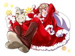  1boy axis_powers_hetalia bag blonde_hair blush boots cat christmas finland_(hetalia) fluffy male_focus purple_eyes santa_costume simple_background smile 