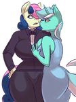  anthro bonbon_(mlp) breast_squish breasts clothed clothing duo earth_pony equine female friendship_is_magic horn horse komponi lyra_heartstrings_(mlp) mammal my_little_pony pony standing teeth unicorn wide_hips 