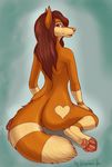  &lt;3 anthro bare_back brown_eyes brown_fur brown_hair butt canine casual_nudity female fur hair kneeling long_hair looking_back mammal nude pawpads pumpkin_spice silvermoonfox solo 