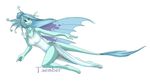  anthro barefoot blue_eyes blue_hair breasts clothed clothing dragon female hair silvermoonfox solo 