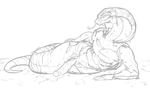  2016 athletic biceps big_penis cum cum_on_ground custapple digital_drawing_(artwork) digital_media_(artwork) erection forked_tongue front_view full-length_portrait greyscale huge_penis looking_at_viewer lying male messy monochrome naga on_side pecs penis pinup portrait pose reptile scalie simple_background sketch smile snake solo tongue tongue_out vein veiny_penis video_games viper_(x-com) white_background x-com 
