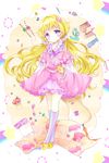  bad_id bad_pixiv_id blonde_hair blue_legwear blush bow crossed_legs dress eyebrows_visible_through_hair fish food food_print frilled_dress frills full_body hair_ornament hair_scrunchie head_tilt highres kneehighs layered_dress long_hair long_sleeves looking_at_viewer macaron mannequin mushroom needle original pencil pincushion pink_bow pink_dress pink_legwear print_bow purple_eyes purple_skirt ribbon-trimmed_collar ribbon_trim scissors scrunchie sewing_machine sewing_needle shoes short_over_long_sleeves short_sleeves skirt slippers solo spool standing star striped striped_legwear striped_scrunchie tape_measure thread tsukiyo_(skymint) twintails vertical-striped_legwear vertical_stripes very_long_hair yarn yellow_footwear 