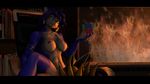  3d_(artwork) alcohol anthro beverage blue_fur breasts canine cunnilingus digimon digital_media_(artwork) female female/female fireplace fur hi_res krystal looking_at_viewer mammal nintendo oral red_fur renamon sex silvarus star_fox vaginal video_games white_fur wine 