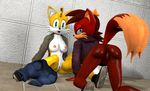  3d_(artwork) anus big_eyes blue_eyes breasts butt canine chek clothed clothing digital_media_(artwork) female fiona_fox floor fox fur hair hi_res looking_at_viewer mammal miles_prower open_mouth presenting presenting_hindquarters pussy red_fur sitting sonic_(series) yellow_fur 