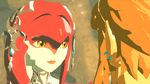  1boy 1girl animated animated_gif blonde_hair earrings eyes_closed fish_girl kiss link lipstick mipha nintendo pointy_ears ponytail sable_serviette the_legend_of_zelda the_legend_of_zelda:_breath_of_the_wild yellow_eyes zora 