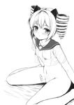  bad_id bad_pixiv_id bangs benghuai_xueyuan blush bottomless breasts bronya_zaychik cleft_of_venus collarbone commentary_request drill_hair eyebrows_visible_through_hair greyscale highres honkai_impact long_hair looking_at_viewer monochrome navel nipples parted_lips pussy qunqing ringlets school_uniform see-through serafuku short_sleeves sidelocks sitting small_breasts solo thighs twintails wariza 