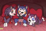  animal_crossing anthro bed blue_fur blush breasts butt candy chocolate clothed clothing flower food fuf fur group hedgehog labelle_able mabel_able mammal nintendo plant purple_fur rose sable_able smile tongue video_games 