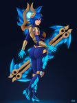  1girl ass blue_hair breasts from_behind frostblade_irelia highres irelia large_breasts league_of_legends liberated-gus solo 
