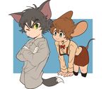  animal_ears atori_(syamoco) bad_id bad_pixiv_id blue_eyes bow bowtie brown_hair cat_ears cat_tail gloves green_eyes grey_hair jerry_(tom_and_jerry) male_focus mouse_ears mouse_tail multiple_boys one_eye_closed personification shirt smile tail tom tom_and_jerry white_gloves yellow_sclera 