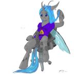  anthro balls bottomless chair changeling clothed clothing ear_piercing erection intersex my_little_pony penis piercing shirt sitting terabyte_(artist) 