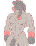  2016 abs anthro balls equine flaccid hi_res horse maiofu male mammal medial_ring mudsdale muscular muscular_male nintendo nipples pecs penis pok&eacute;mon portrait simple_background solo three-quarter_portrait video_games white_background 