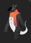  2017 anthro athletic biped clothed clothing cyberpunk digital_media_(artwork) dragon hair islamic male mammal qundium religion scalie simple_background smile solo 