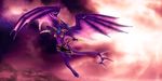 anthro barefoot breasts clothed clothing digitigrade dragon female hair membranous_wings night purple_hair purple_scales scales selianth sky solo star starry_sky wings 