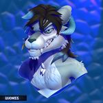  2017 3d_(artwork) anthro chimera digital_media_(artwork) fur hair headshot horn hybrid laionss looking_at_viewer male mammal simple_background smile solo teeth 