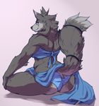  2017 anthro arm_tuft back_tuft bedroom_eyes biped black_eyes black_nose blue_bottomwear blue_clothing blue_panties blue_topwear breasts butt butt_focus canine clothing clothing_lift crop_top digital_drawing_(artwork) digital_media_(artwork) dipstick_ears dipstick_tail facial_markings female fluffy fluffy_tail full-length_portrait fur grey_fur grey_hair hair half-closed_eyes hand_on_knee hi_res holding_leg holding_thigh looking_at_viewer looking_back mammal mane_hair markings midriff multicolored_fur multicolored_tail muscular muscular_female muzzle_(marking) panties panty_shot pink_background portrait pose presenting presenting_hindquarters raised_tail rear_view seductive shadow shirt side_boob simple_background sitting skirt skirt_lift smile solo tailband tuft two_tone_fur tzarvolver underwear upskirt were werewolf 
