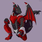  2017 3_toes 5_fingers abs anthro bodysuit clothed clothing digital_media_(artwork) dragon machine male mammal muscular muscular_male qundium red_eyes robot scalie simple_background skinsuit smile solo suit teeth tight_clothing toes wings 