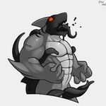  2017 abs anthro biceps digital_media_(artwork) fish goo infestation male mammal marine muscular muscular_male nude open_mouth parasite pecs qundium red_eyes rubber shark simple_background slime solo standing teeth tentacles tongue 