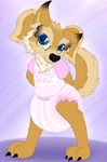  ambiguous_gender anthro blue_eyes canine clothed clothing diaper dog english_text mammal plinkiepoi pomeranian shirt simple_background solo text 