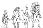  anthro arthropod baphomet breasts cape chest_tuft clothed clothing feathered_wings feathers female front_view fur gnoll group guoh hooves horn insect kobold mammal midriff monochrome navel nipples nude simple_background sketch smile spade_tail standing tuft white_background wings 