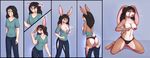  anthro black_hair breast_expansion breasts butt_expansion clothing daf female hair human kneeling lagomorph mammal open_mouth rabbit self_grope sequence solo standing torn_clothing transformation underwear 