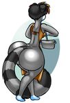  2017 anthro apron big_butt breasts bubble_butt butt clothing cooking ember_asche female fur hair huge_butt lemur mammal naked_apron norithics primate rear_view simple_background solo thick_thighs wide_hips 