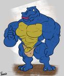  anthro barely_contained clothing humanoid_penis hyper hyper_muscles looking_at_viewer male muscular penis reptile scalie solo standing underwear uniparasite vein 