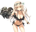  ah-64d_(rick_g_earth) autocannon bikini black_bikini black_scrunchie blonde_hair bow_bikini bracelet braid breasts choker cleavage closed_mouth collarbone contrapposto cowboy_shot crown_braid eyebrows_visible_through_hair eyewear_on_head flower french_braid hair_flower hair_ornament hair_tucking halterneck hand_in_hair highres jewelry kawanakajima large_breasts leaning_forward light_brown_hair long_hair looking_at_viewer multi-strapped_bikini navel rick_g_earth scrunchie simple_background smile solo standing sunglasses swimsuit white_background wrist_scrunchie yellow_eyes 