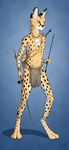  anthro blue_eyes breasts clothed clothing digitigrade ear_piercing feline female jewelry loincloth mammal necklace paws piercing serval small_breasts solo spear-thrower titusw topless 