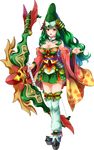  bare_shoulders bow_(weapon) breasts cleavage detached_sleeves full_body green_hair green_skirt holding holding_bow_(weapon) holding_weapon kanna_(chaos966) large_breasts long_hair official_art oshiro_project oshiro_project_re platform_footwear red_eyes skirt solo transparent_background very_long_hair weapon yoshida_kooriyama_(oshiro_project) 