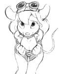  akunim anthro black_and_white breasts chip_&#039;n_dale_rescue_rangers cleavage clothed clothing disney eyelashes eyewear female gadget_hackwrench goggles hair mammal monochrome mouse rodent smile 