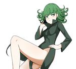  &gt;:( bare_legs blush breasts closed_eyes commentary_request curly_hair dress floating frown green_dress green_eyes green_hair hand_on_hip holding holding_phone long_sleeves looking_up medium_breasts no_panties one-punch_man phone senju_(snz0) short_hair simple_background solo tatsumaki v-shaped_eyebrows white_background 