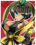  1girl artist_name black_hair blue_eyes breasts character_name cleavage eliza_(skullgirls) large_breasts rin10 sideboob skullgirls solo 