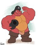  anthro bulge clothing dinosaur flexing humanoid_penis hyper hyper_muscles looking_at_viewer male musclegut muscular penis pirate_outfit solo standing underwear uniparasite vein 