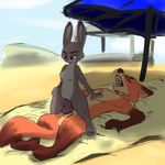  2017 3_toes 4_fingers anthro beach bedding blanket breasts canine cerebral_knievel clitoris dipstick_ears dipstick_tail disney female female_on_top flat_chested fox fur gloves_(marking) grey_fur hand_on_chest hand_on_hip hand_on_thigh hi_res judy_hopps lagomorph male male/female mammal markings multicolored_tail nick_wilde nude on_top open_mouth orange_fur penetration predator/prey public purple_eyes pussy rabbit reverse_cowgirl_position sand seaside sex socks_(marking) spread_legs spreading toes umbrella vaginal vaginal_penetration zootopia 