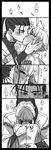  1girl aria blush comic couple dress greyscale hair_tubes hetero izumo_akatsuki kagura_(anomalo-anima) kiss long_hair mizunashi_akari monochrome ponytail short_hair_with_long_locks sidelocks translation_request uniform 